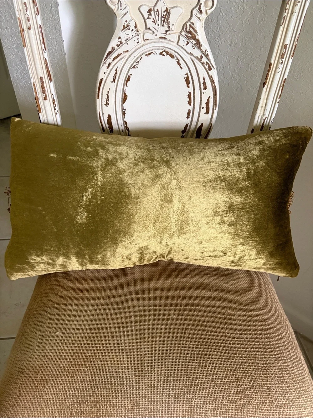 Gold Decorative Accent Pillow with Fringe Trim